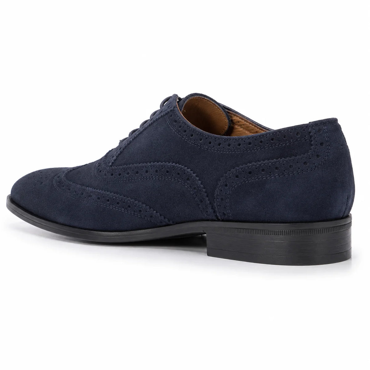 Men’s Mercanti Fiorentini navy genuine suede leather Oxford brogue — back view