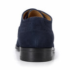 Men’s Mercanti Fiorentini navy genuine suede leather Oxford brogue — heel view