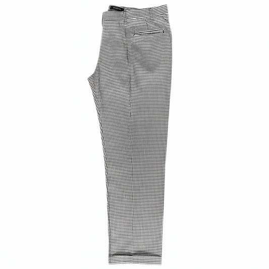 Navada flat front trousers in black and white available at Omar's Tailors & Outfitters, in-store or online.