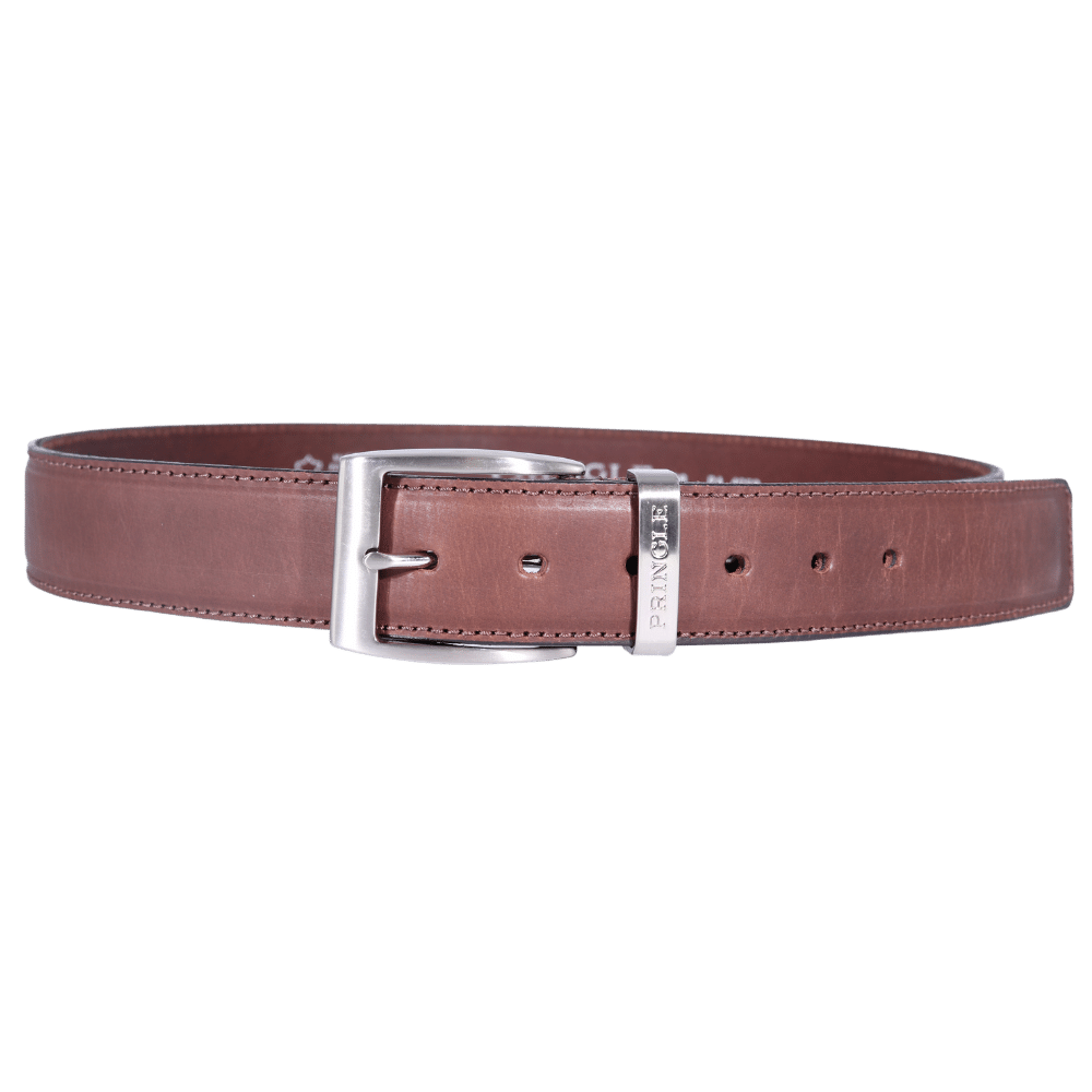 Men's Pringle Oriano Leather Belt in Light Brown made from genuine leather is the perfect, premium quality essential for any golfer boasting a large silver buckle and visible Pringle branding available in-store at 337 Monty Naicker Street, Durban or online at www.omarstailors.com