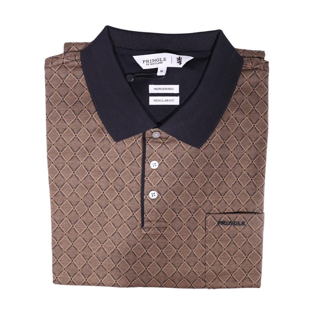 Men's Pringle 100% Mercerised Cotton Short Sleeve Golf Shirt in Brown (1418) - available in-store, 337 Monty Naicker Street, Durban CBD or online at Omar's Tailors & Outfitters online store.   A men's fashion curation for South African men - established in 1911.