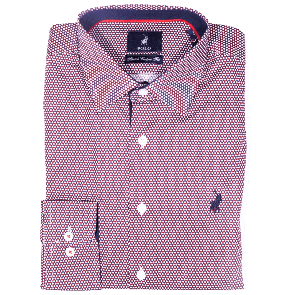 Men's Polo Bennet Long Sleeve Custom Fit Shirt in Crimson (0476)