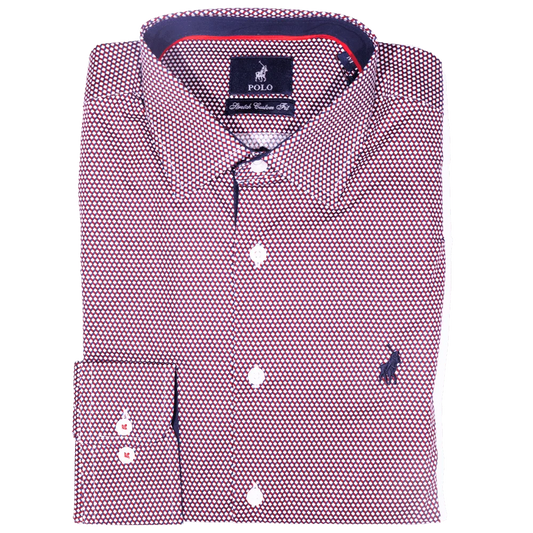 Men's Polo Bennet Long Sleeve Custom Fit Shirt in Crimson (0476)