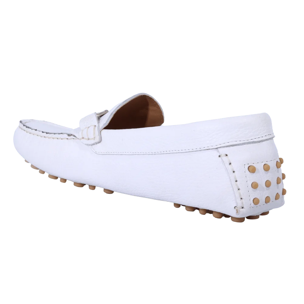 Men's Aliverti Driver Moccasin Slip-on in White Leather - Smart Casual Dress Shoe (U512) available in-store, 337 Monty Naicker Street, Durban CBD or online at Omar's Tailors & Outfitters online store.   A men's fashion curation for South African men - established in 1911.