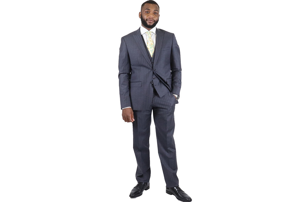 Bagozza 3-Piece Suit - Grey Pin Stripe (100% Wool)