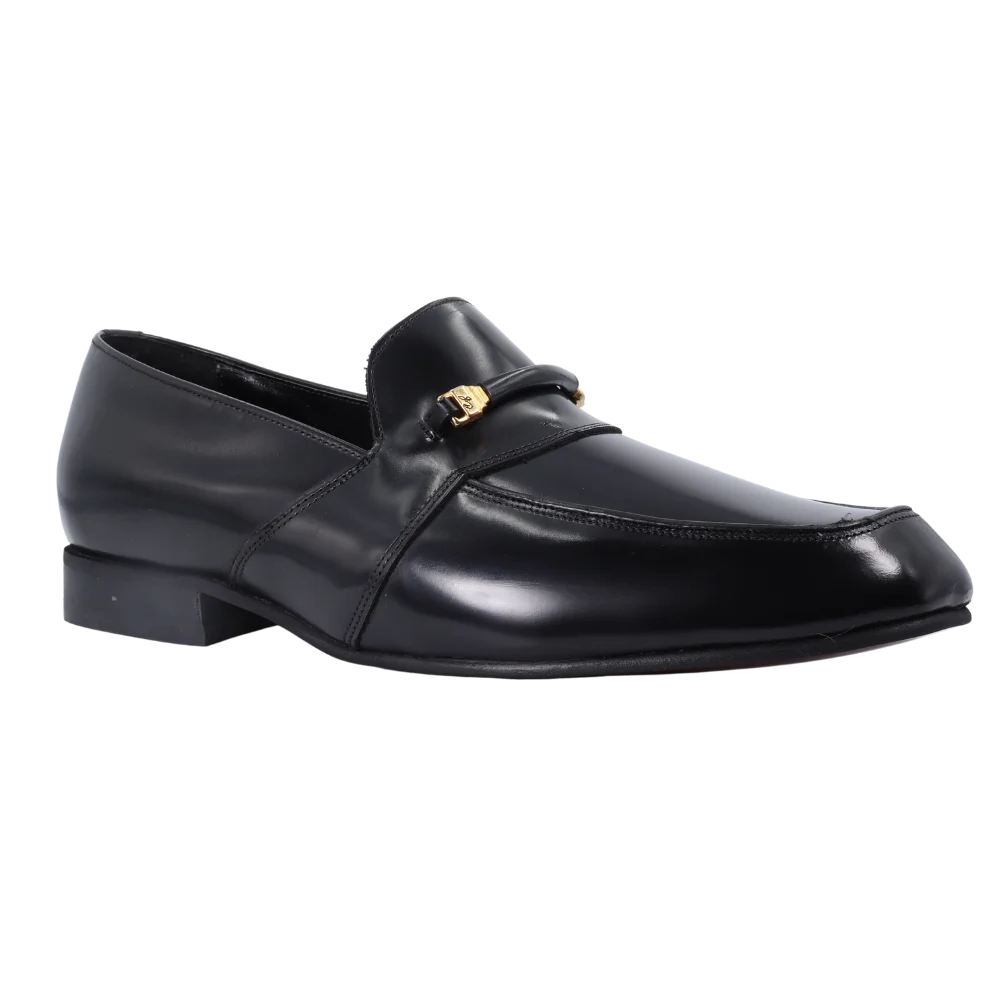 Men's genuine leather upper John Drake Moccasin/ slip-on/ loafer formal shoe in black available in store, 337 Monty Naicker Street, Durban CBD or online at Omar's Tailors & Outfitters online store.