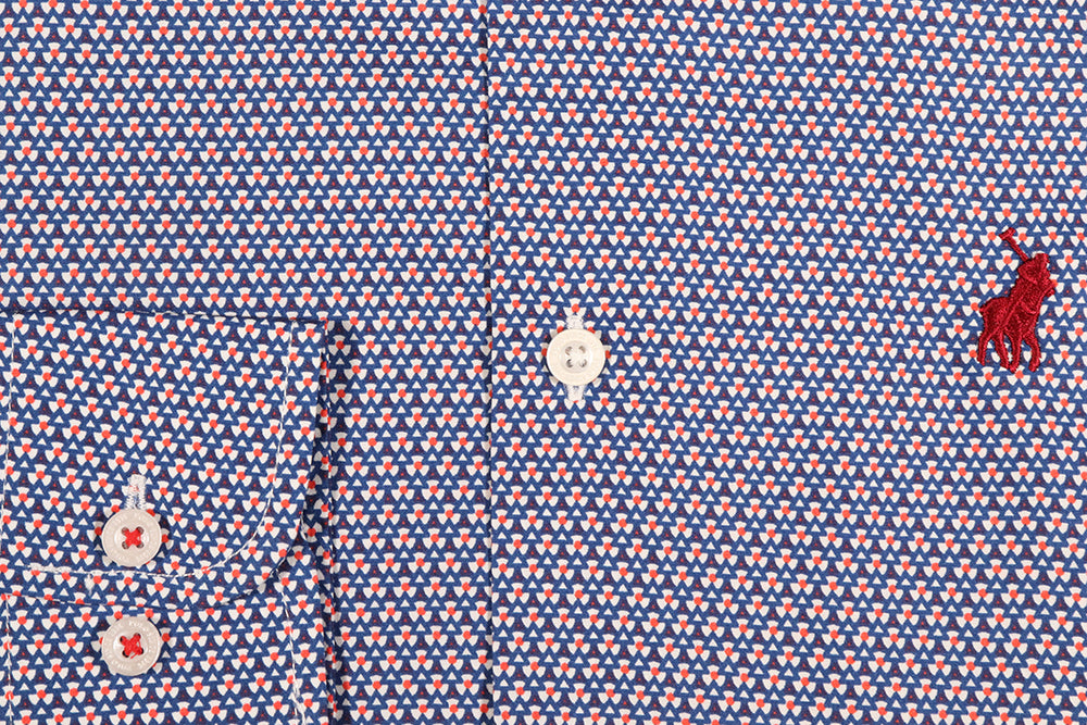 Men's Polo Signature Justin Long Sleeve Shirt - Blue Stretch Custom Fit