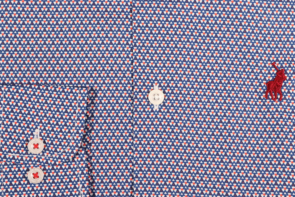 Men's Polo Signature Justin Long Sleeve Shirt - Blue Stretch Custom Fit