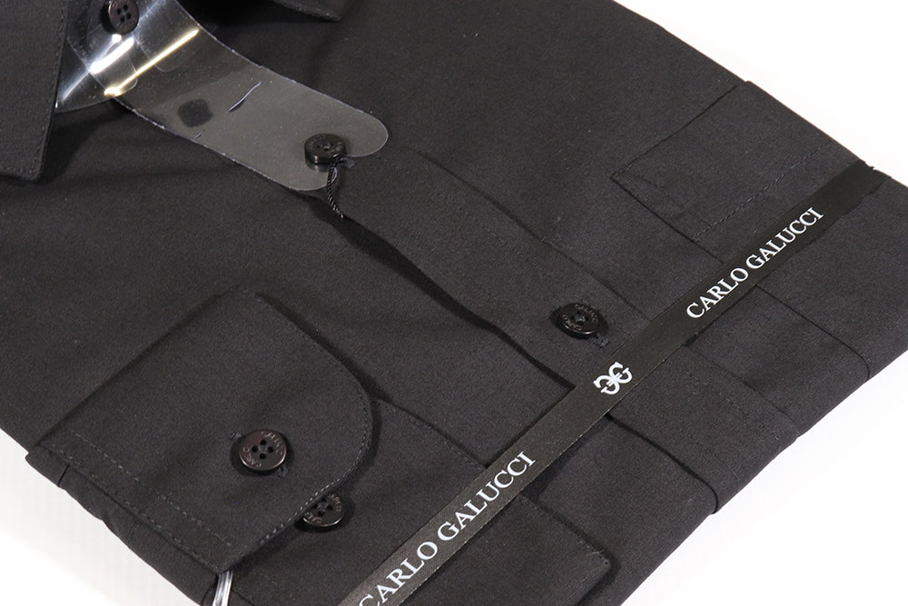 Men's Carlo Galucci Long Sleeve Shirt in Black (802) - available in-store, 337 Monty Naicker Street, Durban CBD or online at Omar's Tailors & Outfitters online store.   A men's fashion curation for South African men - established in 1911.