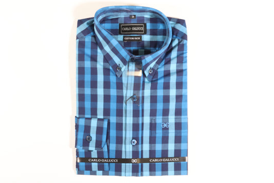 Men's Carlo Galucci Checkered Long Sleeve Shirt - Navy