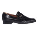 Men's genuine leather John Drake moccasin/ loafer in black with a weave finish available in store, 337 Monty Naicker Street, Durban or online at Omar's Tailors & Outfitters online store.  A men's fashion curation for South African men - established in 1911.  (36973)