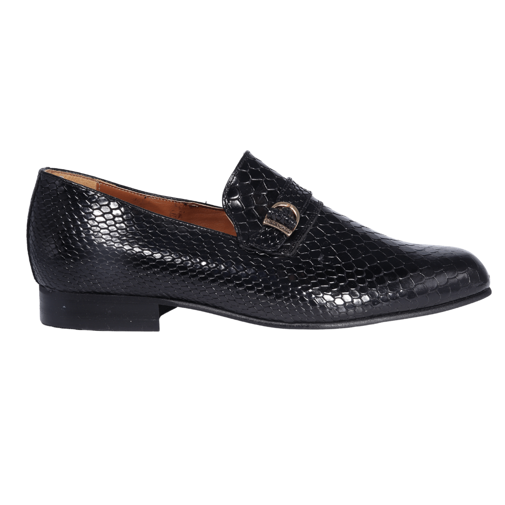 Men's genuine leather John Drake moccasin/ loafer in black with a weave finish available in store, 337 Monty Naicker Street, Durban or online at Omar's Tailors & Outfitters online store.  A men's fashion curation for South African men - established in 1911.  (36973)